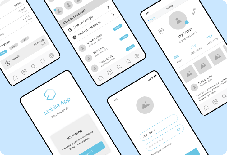 mobile community hub wireframe app