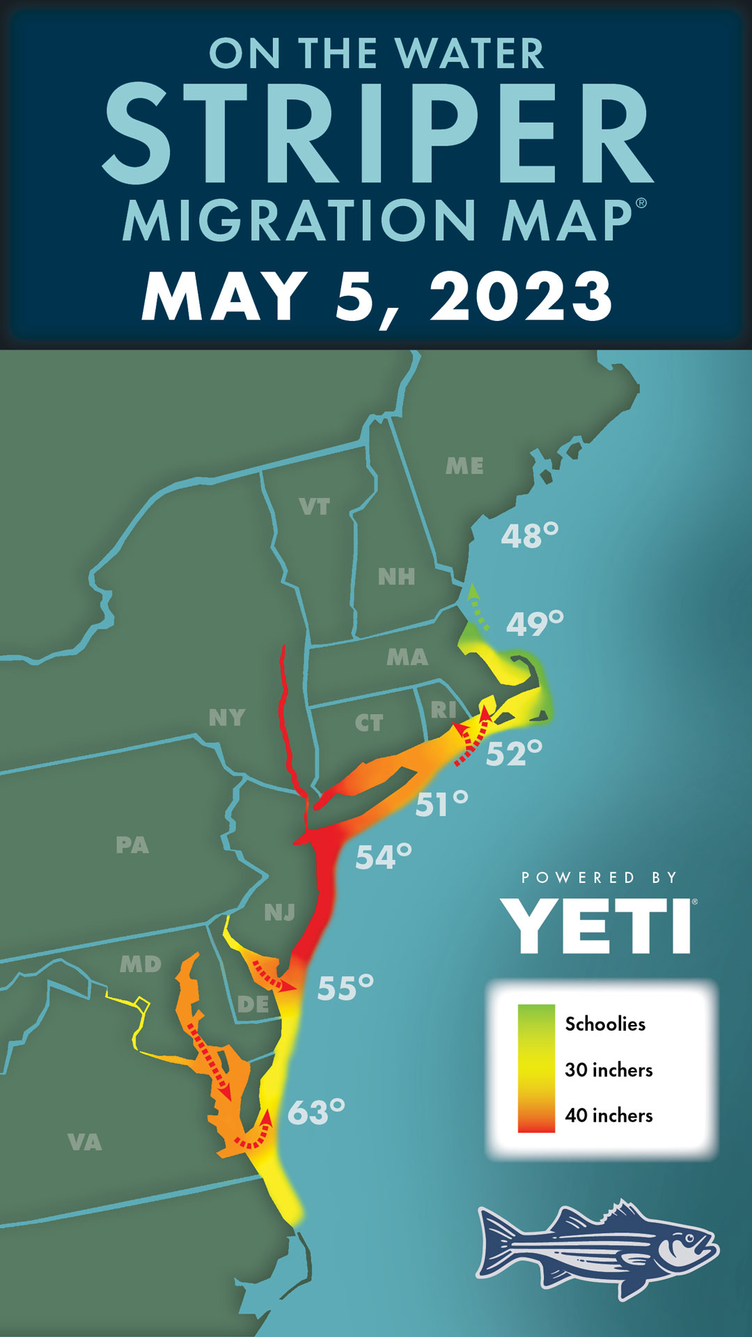 Striper Migration Map 5/5/2023