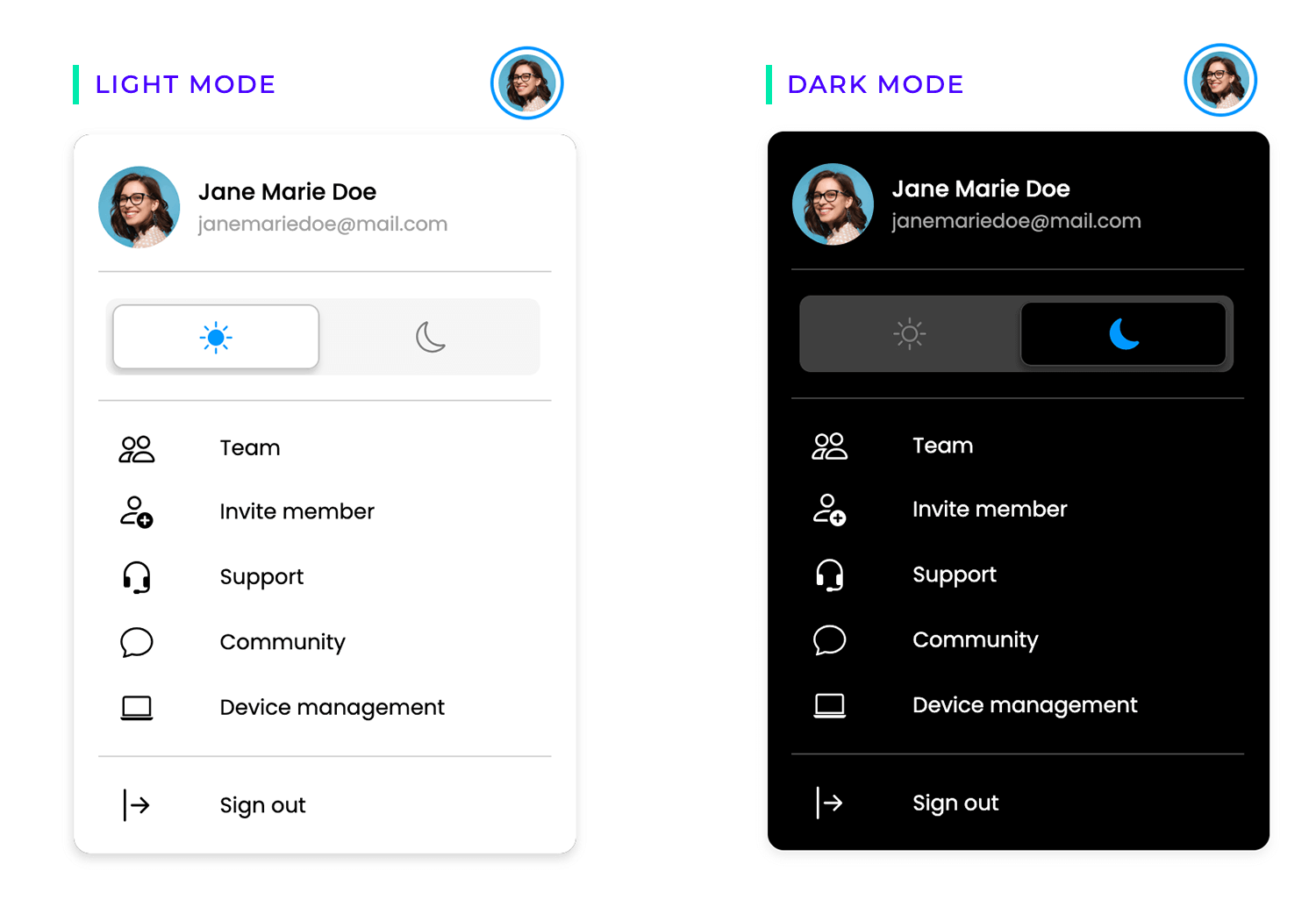 app ui design light dark mode