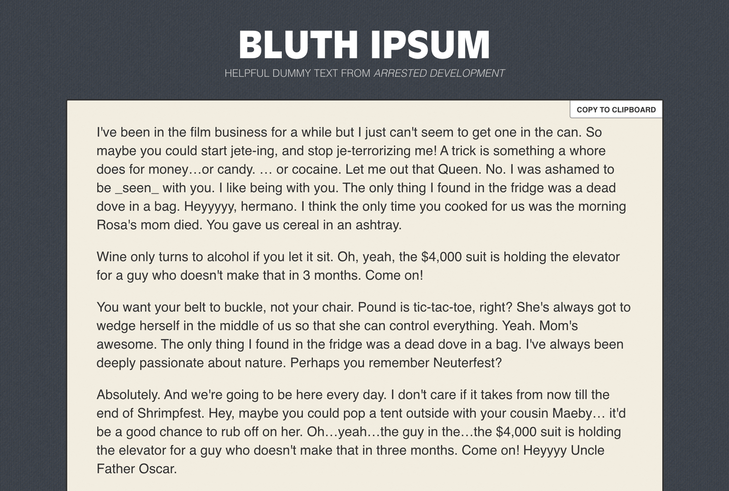 Bluth ipsum from arrested development