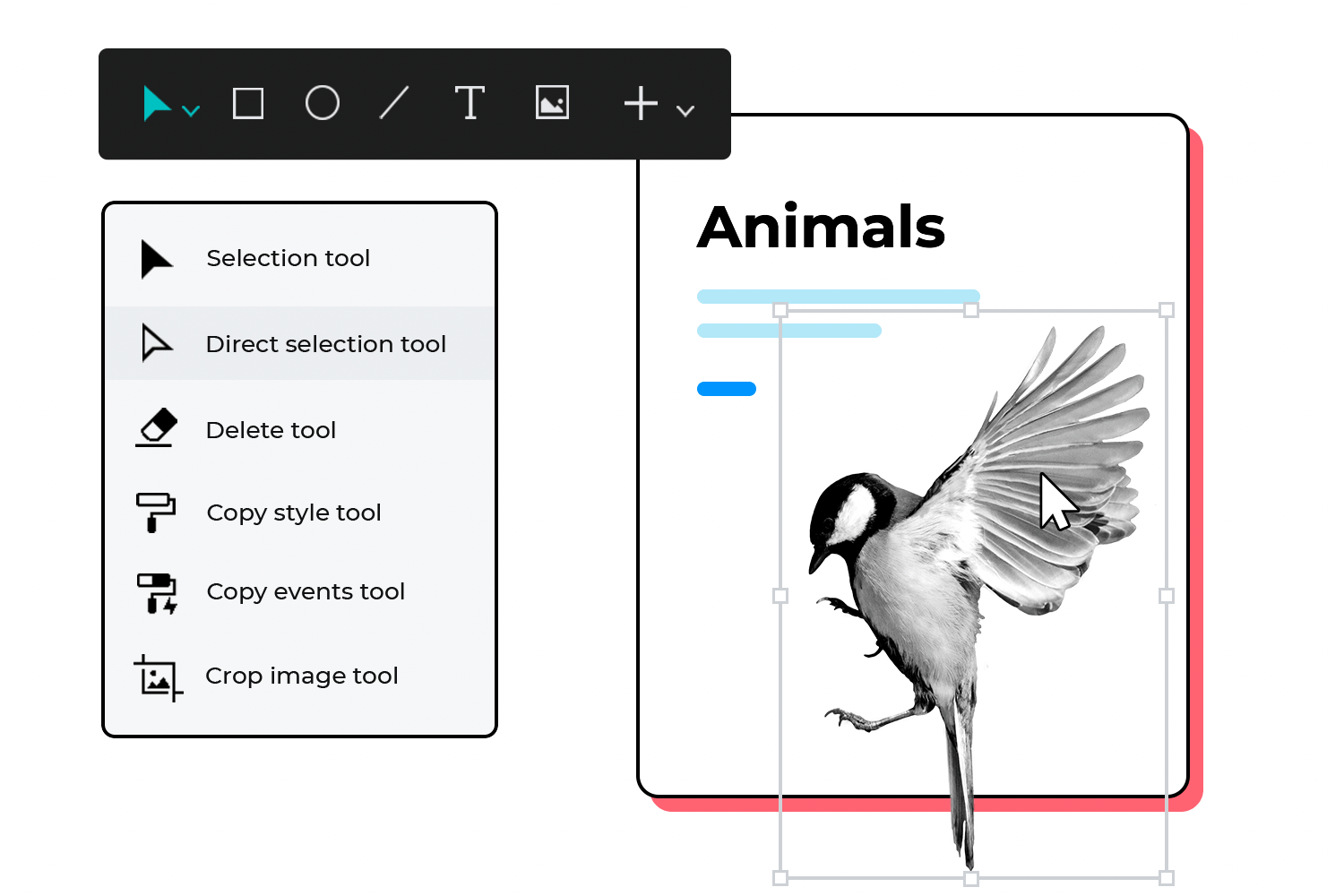 Select single elements in groups and dynamic panels - direct selection tool