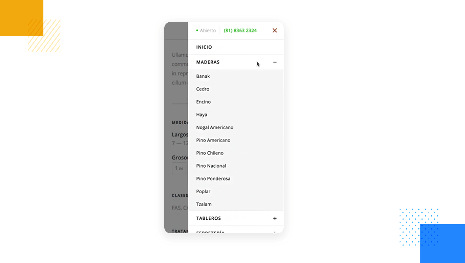 example of vertical dropdown menu