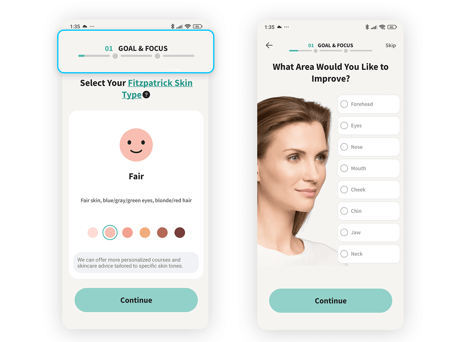 Face Yoga app guides users step by step to set personalized goals easily