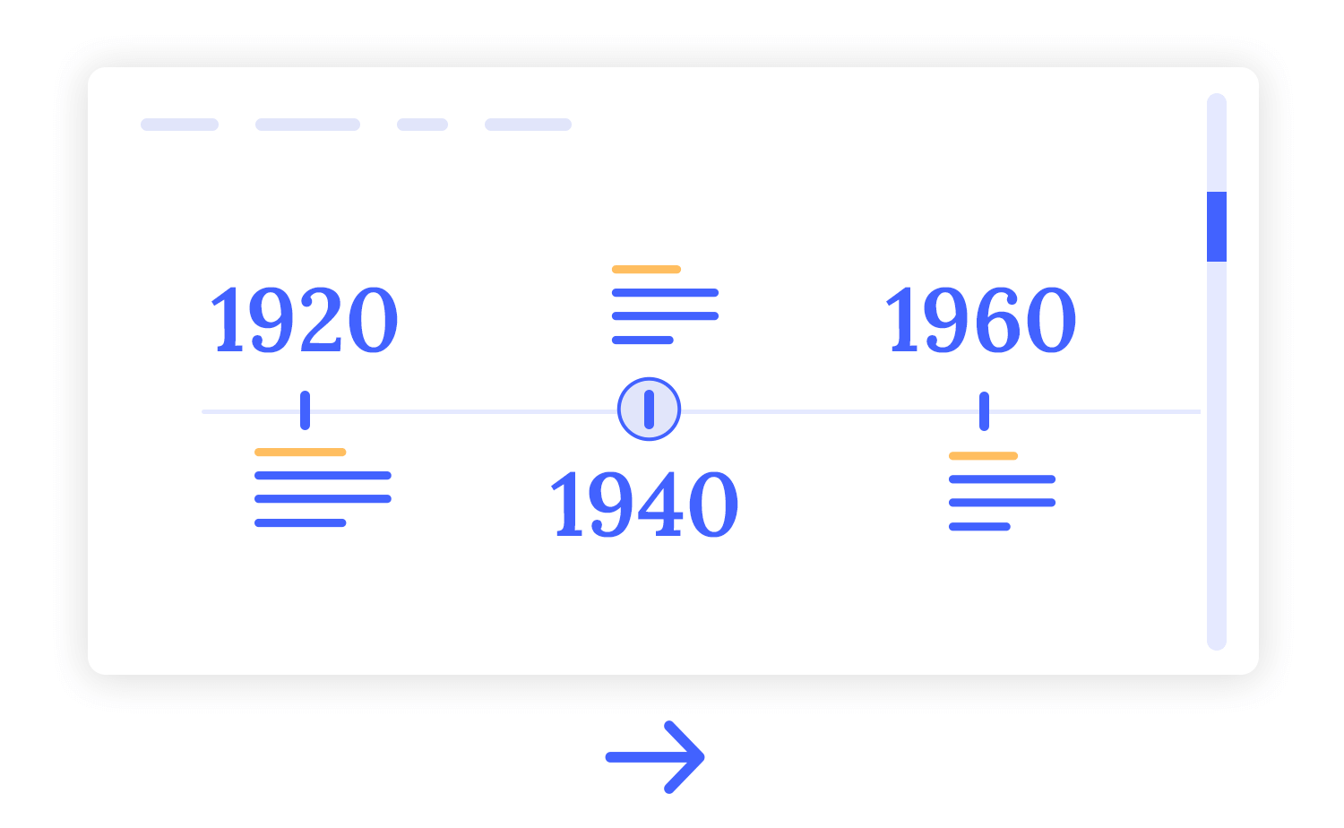 Interactive timeline showcasing parallax effect with elements from 1920 to 1960 moving smoothly to create depth and engagement