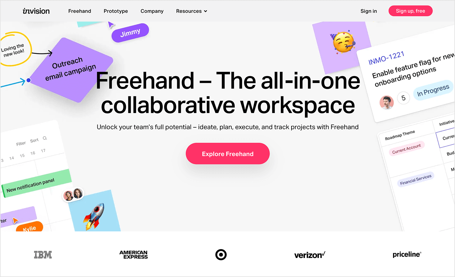 InVision Freehand collaborative workspace showcasing prototyping and team collaboration features for UI/UX design