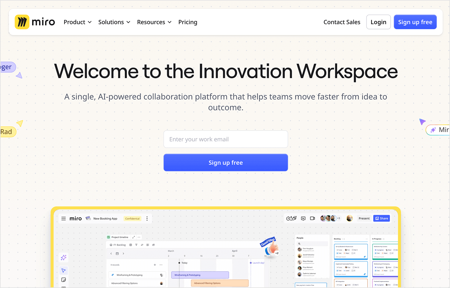 Miro design tool for UX and UI projects, featuring collaborative whiteboarding and workflow planning