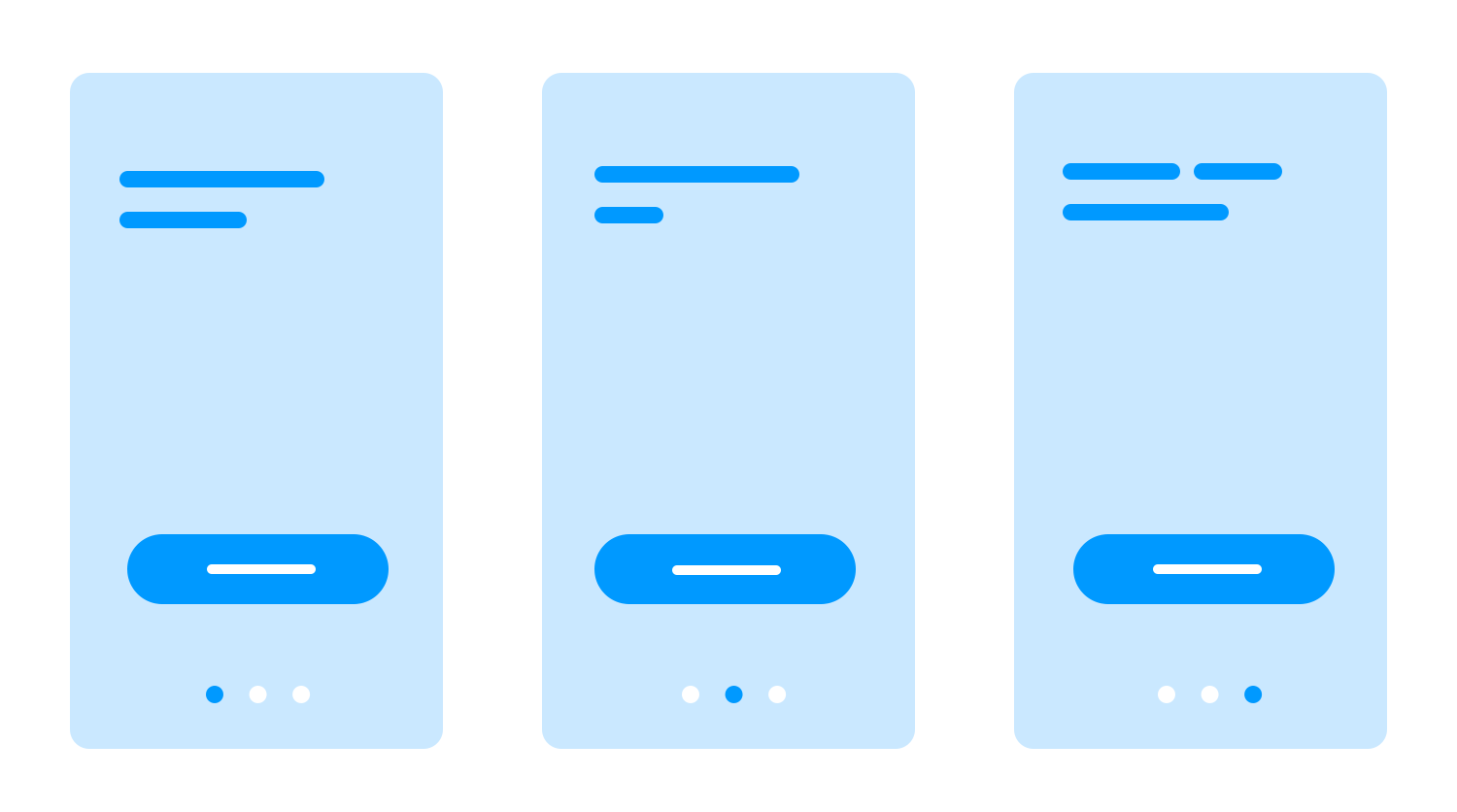 Three-step onboarding screens