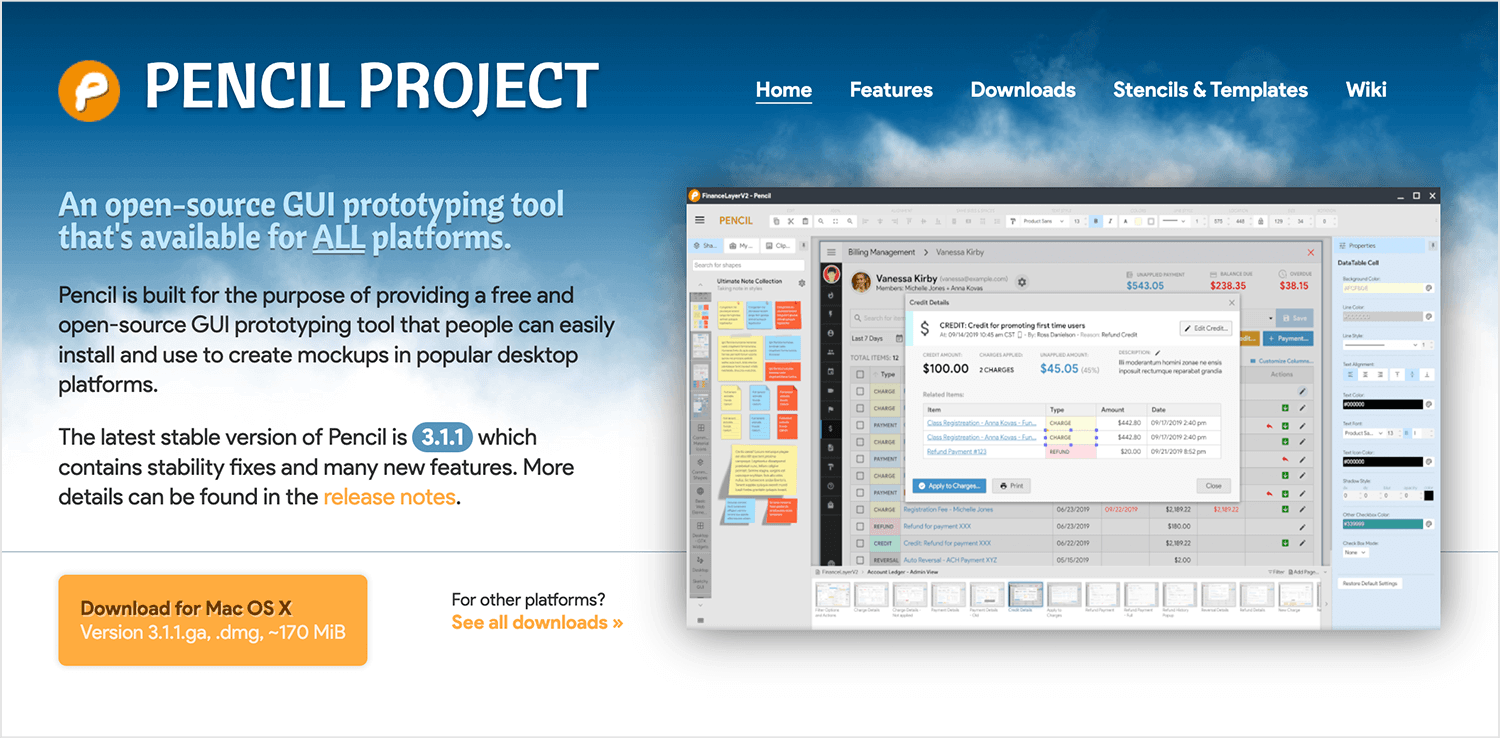 Pencil Project open-source prototyping tool interface showcasing GUI elements and mockup creation features