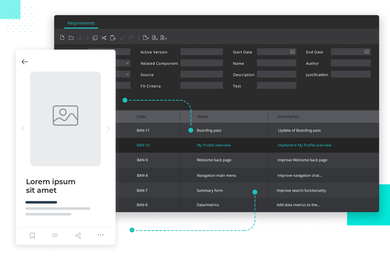 requirements module inside justinmind's prototyping tool