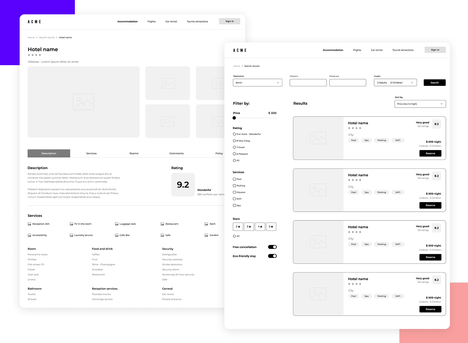 website wireframe examples booking